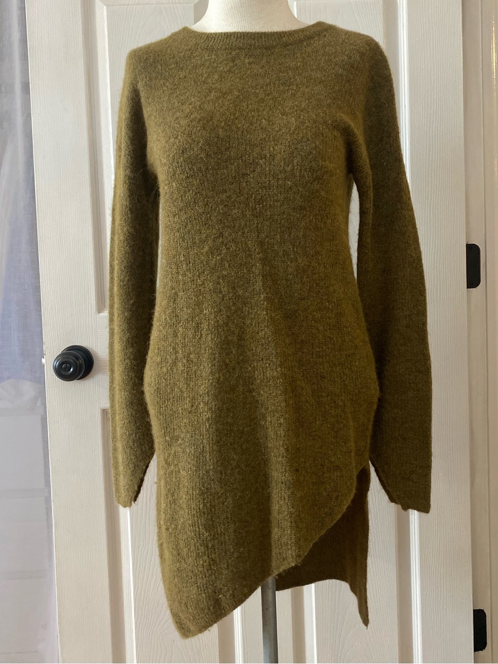 Olive Asymmetrical Hem Women's Sweater Tunic Alpaca Wool Blend Size XS